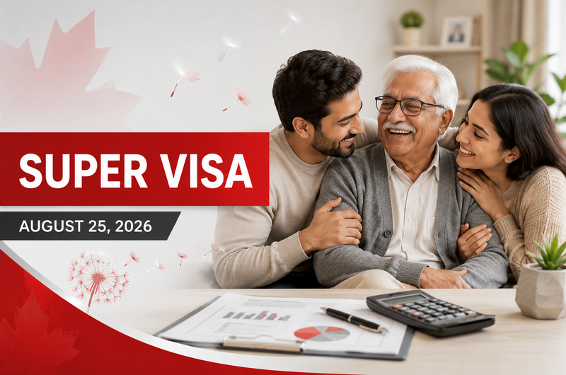 Ghasedak news illustration explaining IRCC's Super Visa income options dated August 25, 2026