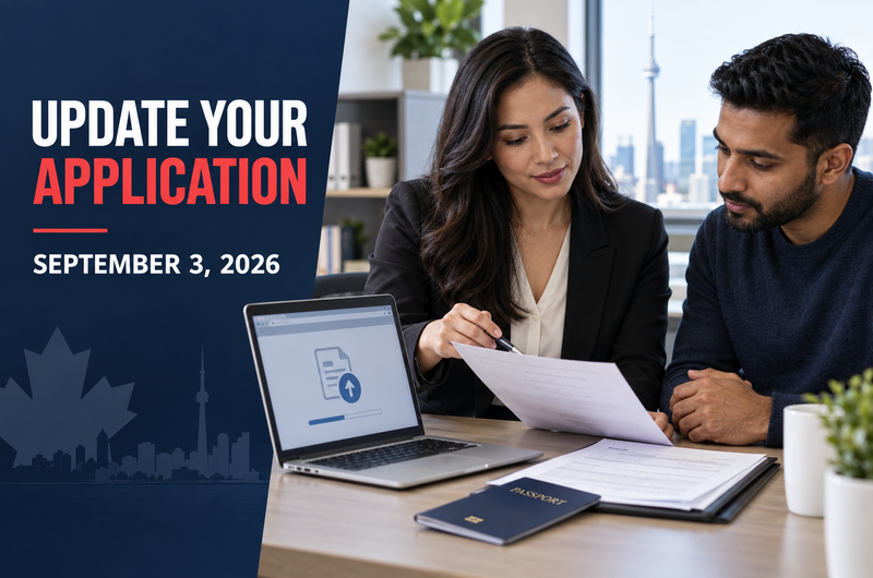 Ghasedak immigration news graphic dated September 3, 2026 about updating an IRCC application and submitting new information